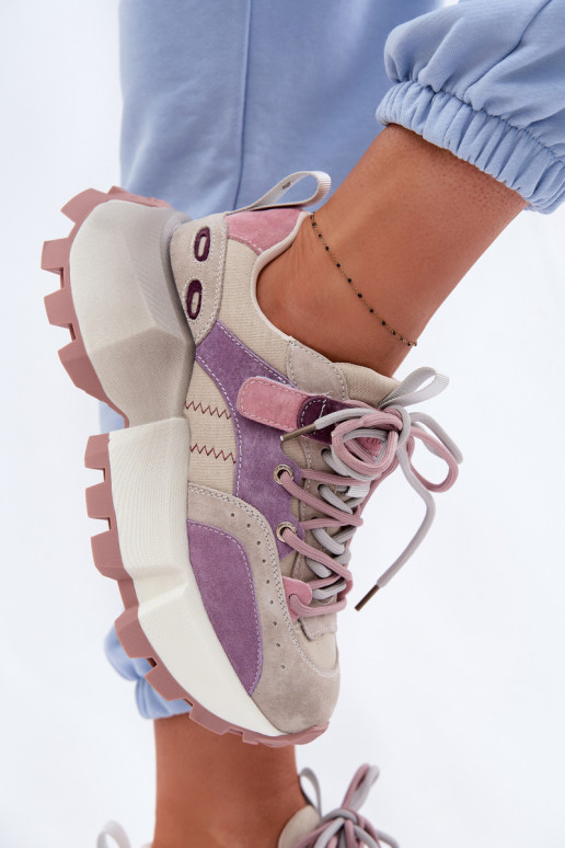 Leather Suede Women's Sneakers GOE TT2N4026 Purple