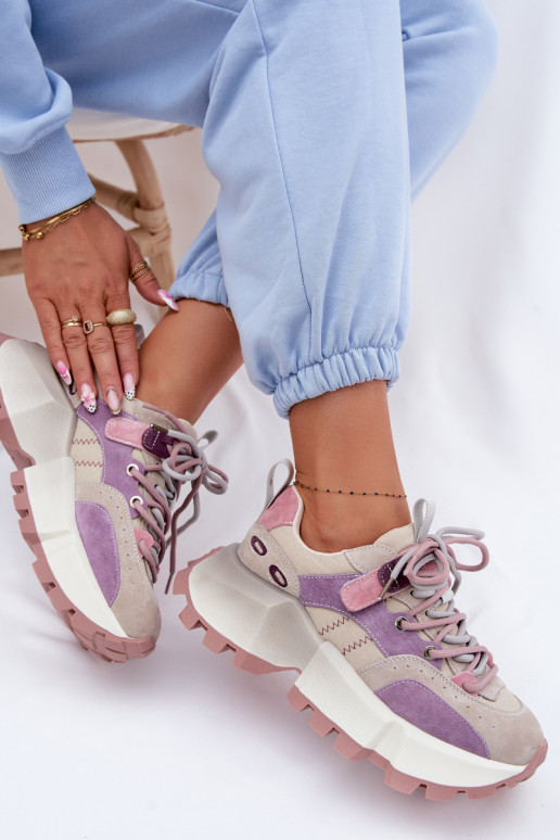 Leather Suede Women's Sneakers GOE TT2N4026 Purple