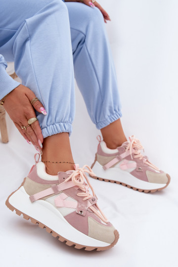 Sneakersy Na PlatformiewithNaturalnego Zamszu GOE TT2N4022 Różowe