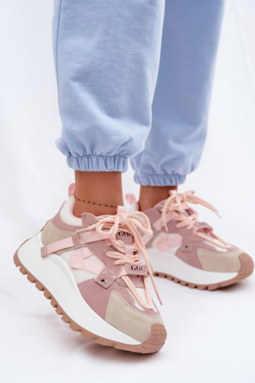 Platform Sneakers Made of Natural Suede GOE TT2N4022 Pink 2