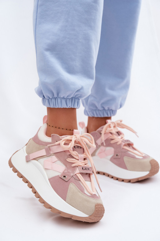 Platform Sneakers Made of Natural Suede GOE TT2N4022 Pink