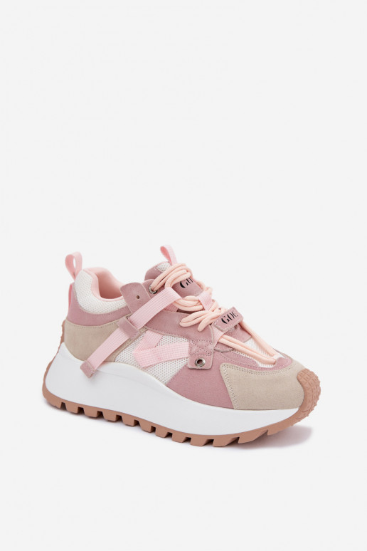 Platform Sneakers Made of Natural Suede GOE TT2N4022 Pink