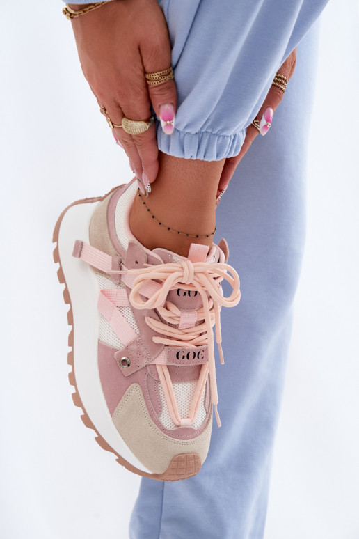 Platform Sneakers Made of Natural Suede GOE TT2N4022 Pink