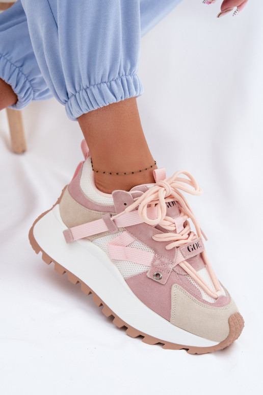 Platform Sneakers Made of Natural Suede GOE TT2N4022 Pink