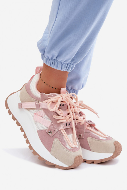 Platform Sneakers Made of Natural Suede GOE TT2N4022 Pink