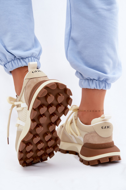 Skórzane Zamszowe Sneakersy Damskie GOE TT2N4021 Beżowe