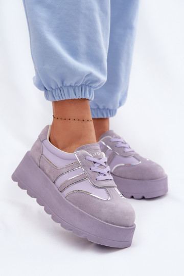 Zamszowe Sneakersy Na Platformie GOE TT2N4054 Fioletowe 2