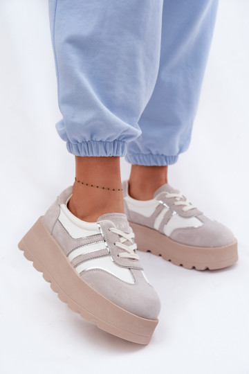Zamszowe Sneakersy Na Platformie GOE TT2N4052 Białe 2