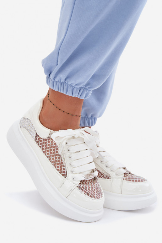 Skórzane Sneakersy Damskie Ze Zdobieniem GOE TT2N4010 Białe