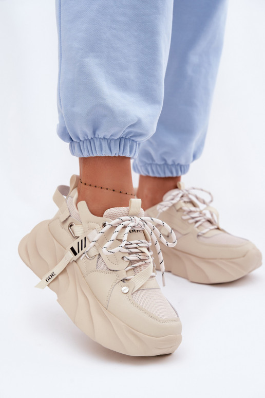 Skórzane Sneakersy Damskie GOE TT2N4012 Beżowe