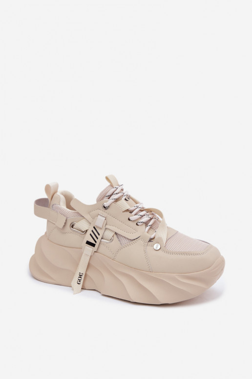 Skórzane Sneakersy Damskie GOE TT2N4012 Beżowe
