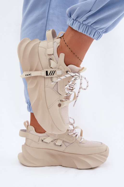 Skórzane Sneakersy Damskie GOE TT2N4012 Beżowe