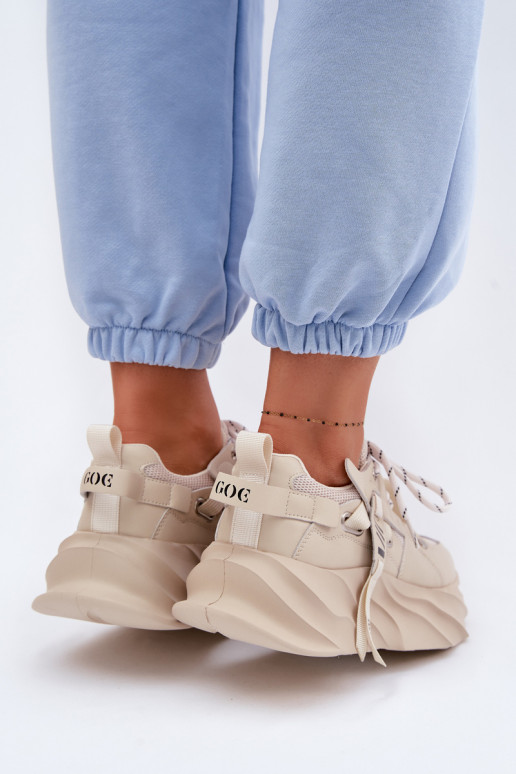 Skórzane Sneakersy Damskie GOE TT2N4012 Beżowe