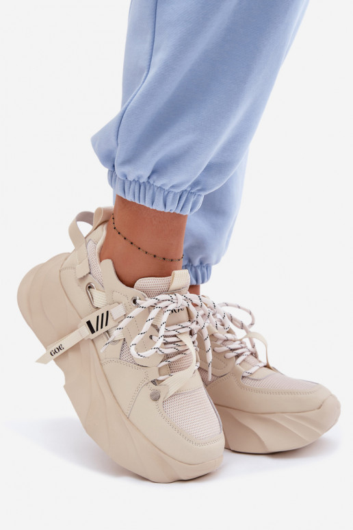Skórzane Sneakersy Damskie GOE TT2N4012 Beżowe