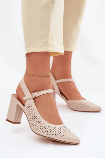 Openwork Block Heel Sandals Sergio Leone SK447 Light Beige 2