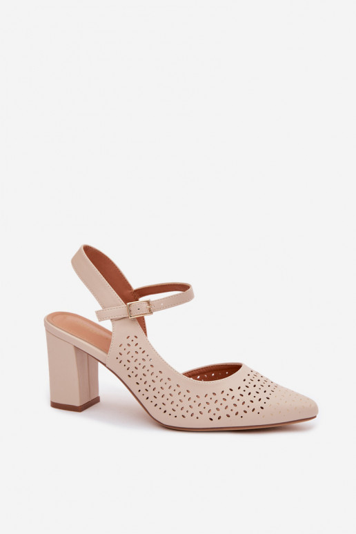 Openwork Block Heel Sandals Sergio Leone SK447 Light Beige