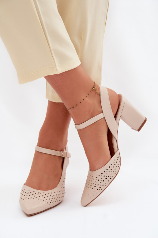 Openwork Block Heel Sandals Sergio Leone SK447 Light Beige