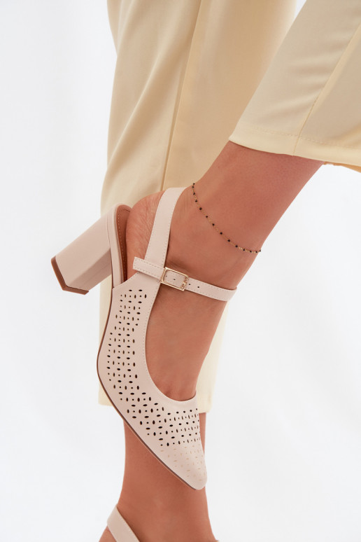 Openwork Block Heel Sandals Sergio Leone SK447 Light Beige