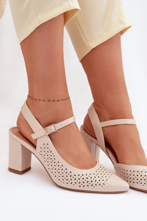 Openwork Block Heel Sandals Sergio Leone SK447 Light Beige