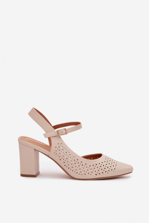 Openwork Block Heel Sandals Sergio Leone SK447 Light Beige