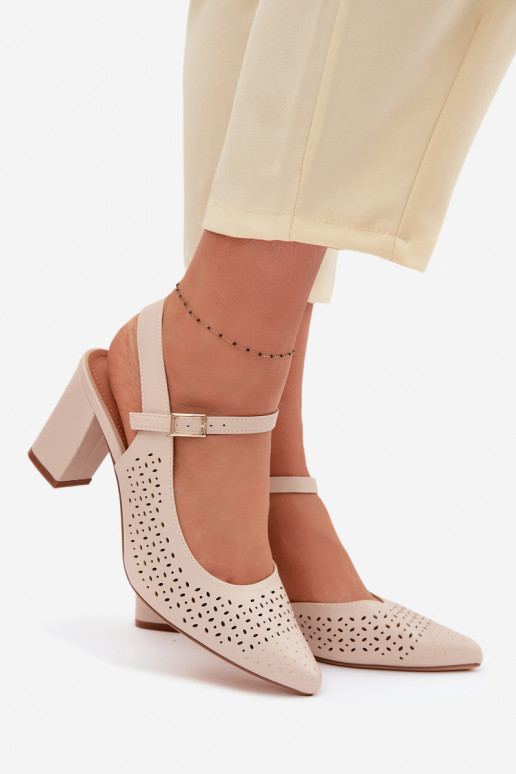 Openwork Block Heel Sandals Sergio Leone SK447 Light Beige