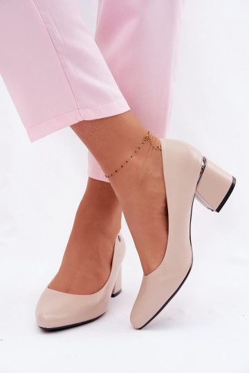 Vinceza Beige Block Heel Shoes