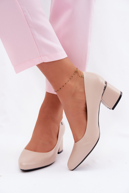 Vinceza Beige Block Heel Shoes