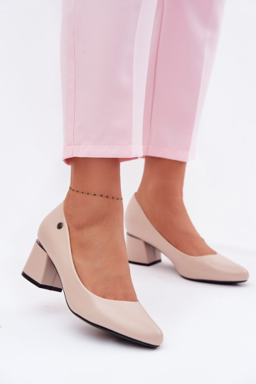 Vinceza Beige Block Heel Shoes 2
