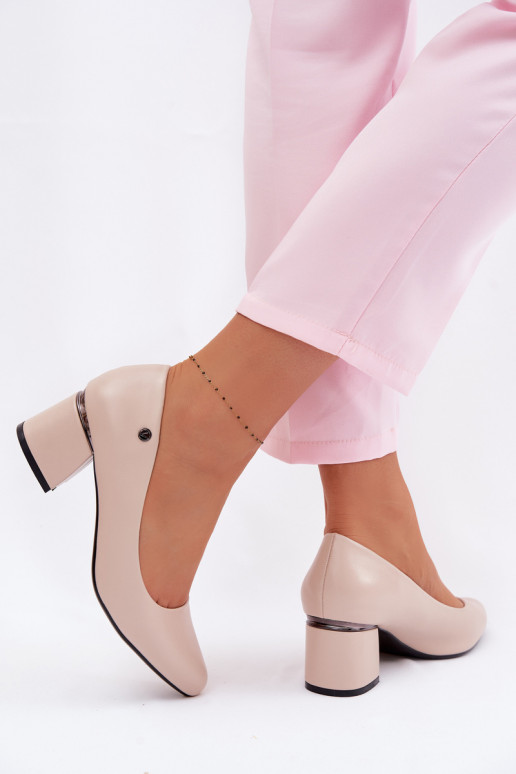 Vinceza Beige Block Heel Shoes