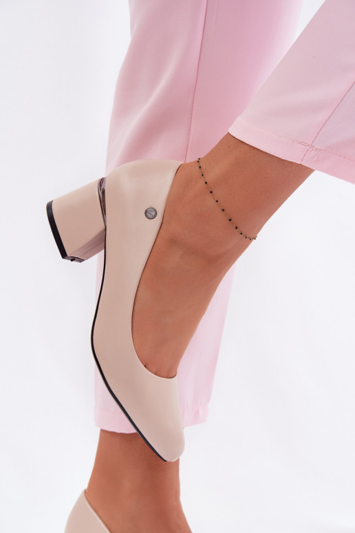 Vinceza Beige Block Heel Shoes