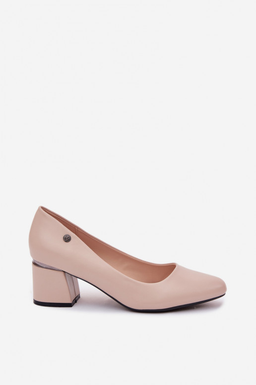Vinceza Beige Block Heel Shoes