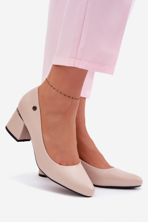 Vinceza Beige Block Heel Shoes