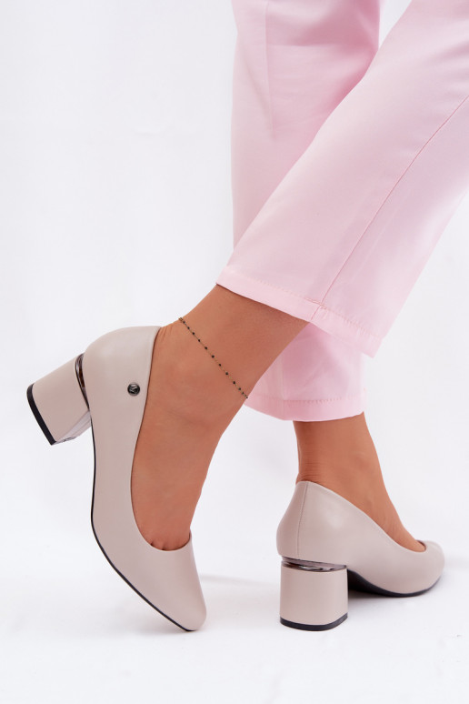 Vinceza Block Heel Shoes 62292 Grey