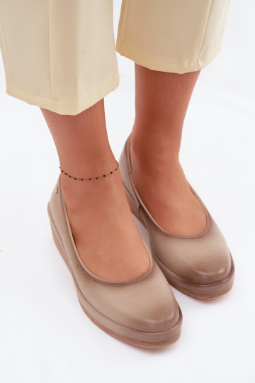 Leather Women's Platform Shoes Vinceza Beige