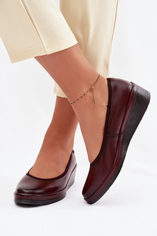 Skórzane Półbuty Damskie Na Koturnie Vinceza 39987 Bordowe