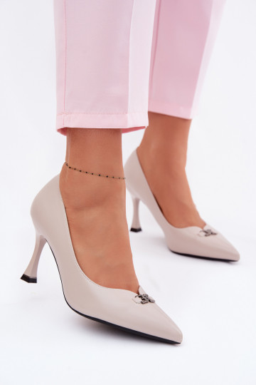 Vinceza Heels with Decorative Detail Light Gray 2