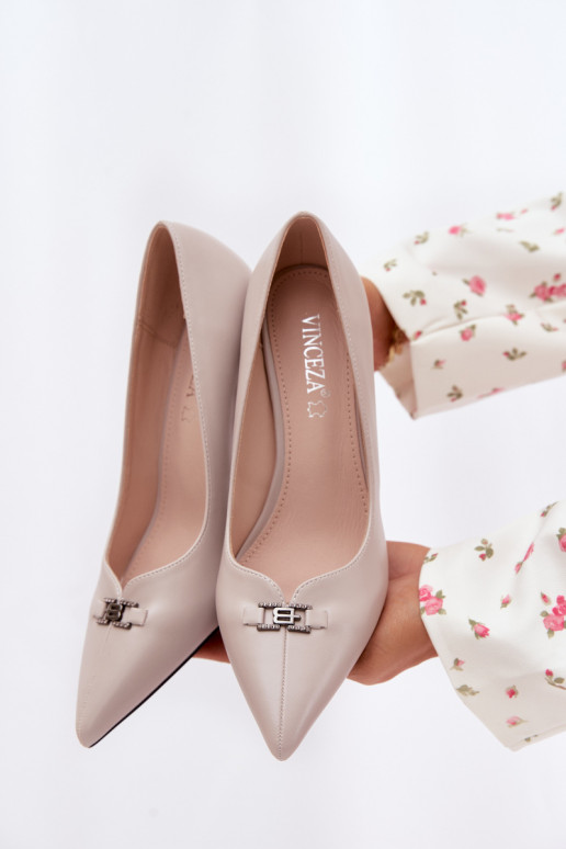 Vinceza Heels with Decorative Detail Light Gray