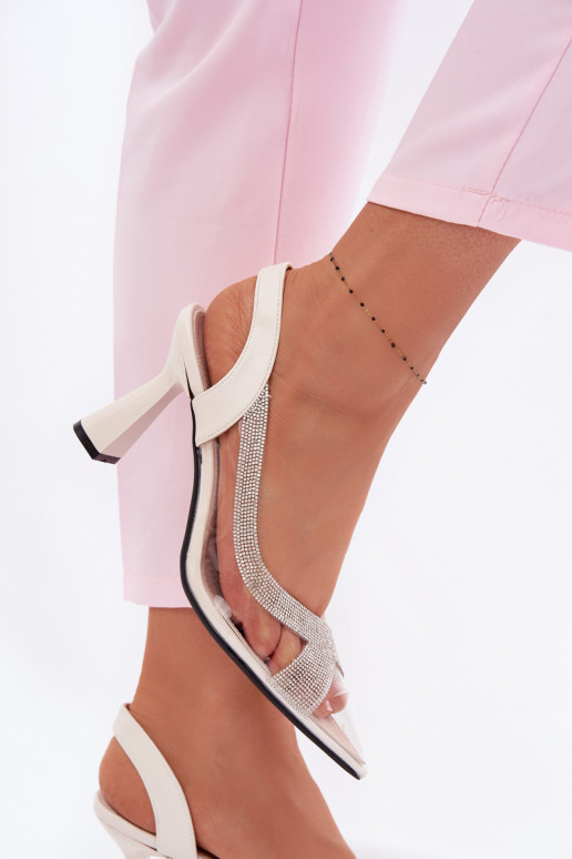 Transparent Sandals with Rhinestones on Heel Vinceza 62282 Light Beige