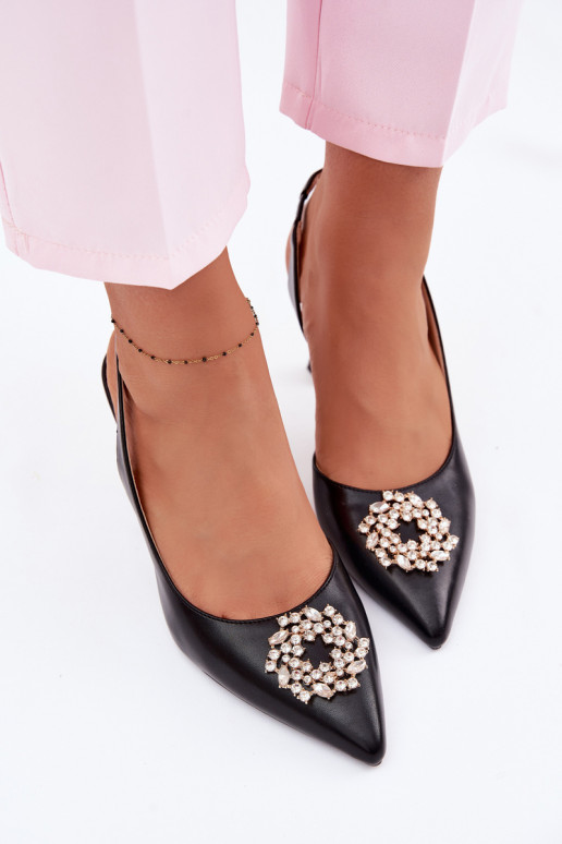 Vinceza 62277 Black Heeled Sandals With Jewelry Decoration