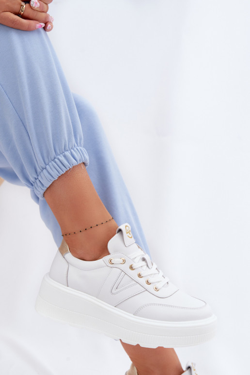 Leather Women's Sneakers On Platform Vinceza 39976 White