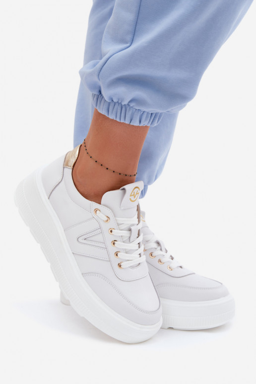 Leather Women's Sneakers On Platform Vinceza 39976 White