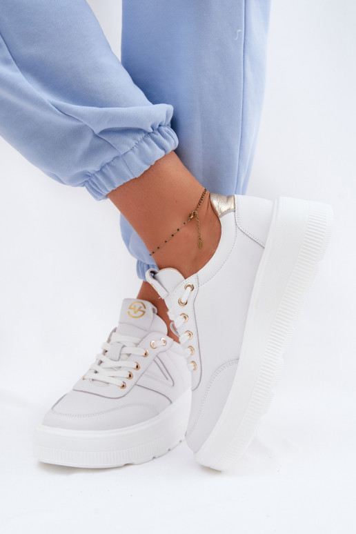 Skórzane Sneakersy Damskie Na Platformie Vinceza 39976 Białe