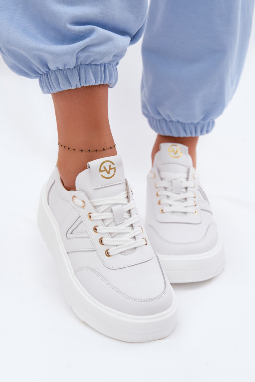 Skórzane Sneakersy Damskie Na Platformie Vinceza 39976 Białe