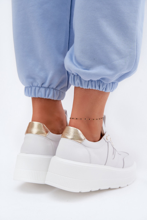 Skórzane Sneakersy Damskie Na Platformie Vinceza 39976 Białe
