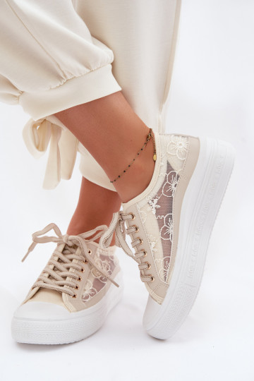 Women's Lace Sneakers On Platform Lee Cooper LCW-26-44-4481 Beige