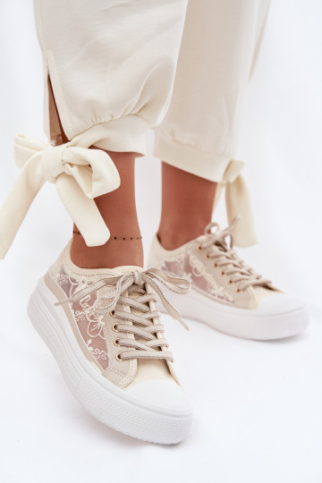 Women's Lace Sneakers On Platform Lee Cooper LCW-26-44-4481 Beige 2