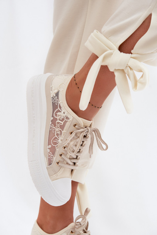 Women's Lace Sneakers On Platform Lee Cooper LCW-26-44-4481 Beige