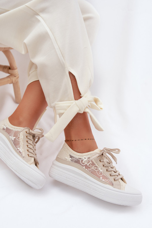 Women's Lace Sneakers On Platform Lee Cooper LCW-26-44-4481 Beige