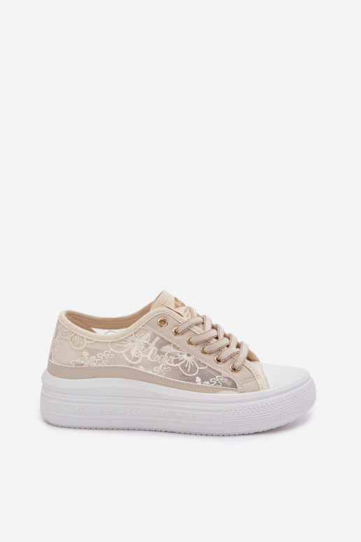Women's Lace Sneakers On Platform Lee Cooper LCW-26-44-4481 Beige