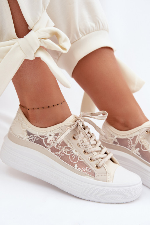 Women's Lace Sneakers On Platform Lee Cooper LCW-26-44-4481 Beige